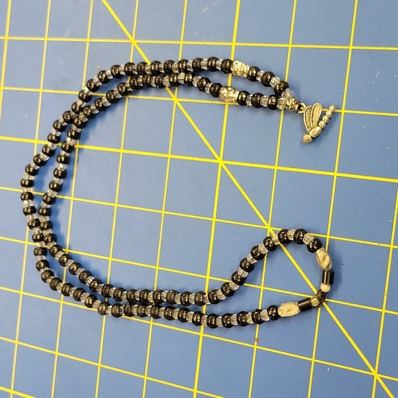 La Ti Da Handmade Creations Jewelry - Black & Clear Beaded 36" Necklace w Dragonfly Charm